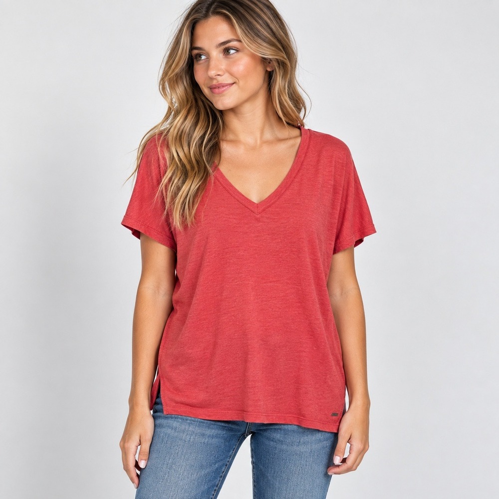 Orvis Classic Collection Womens XXL Coral Pink V-Neck Short Sleeve Knit Top